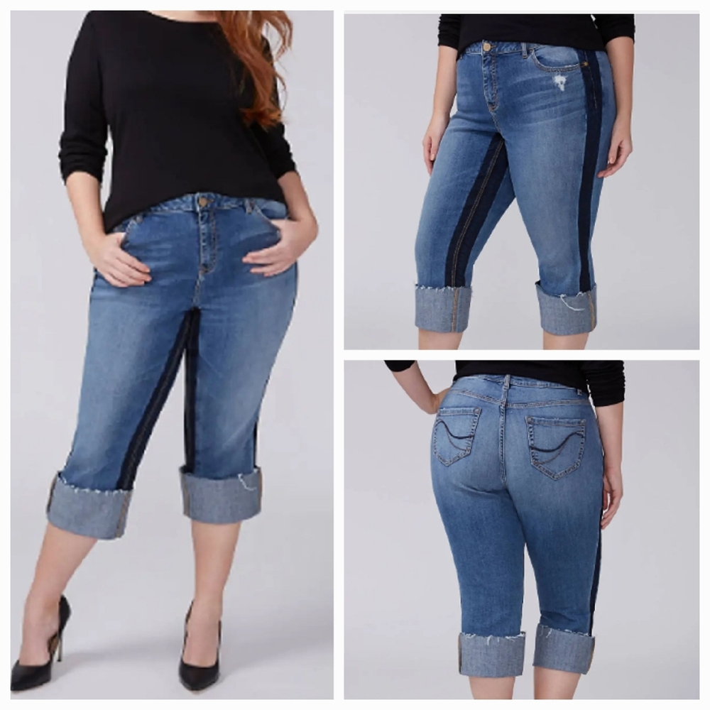 LANE BRYANT Womens 14 Re-Made in LA Cropped Raw Hem Stretch Jeans Shadow Stripe